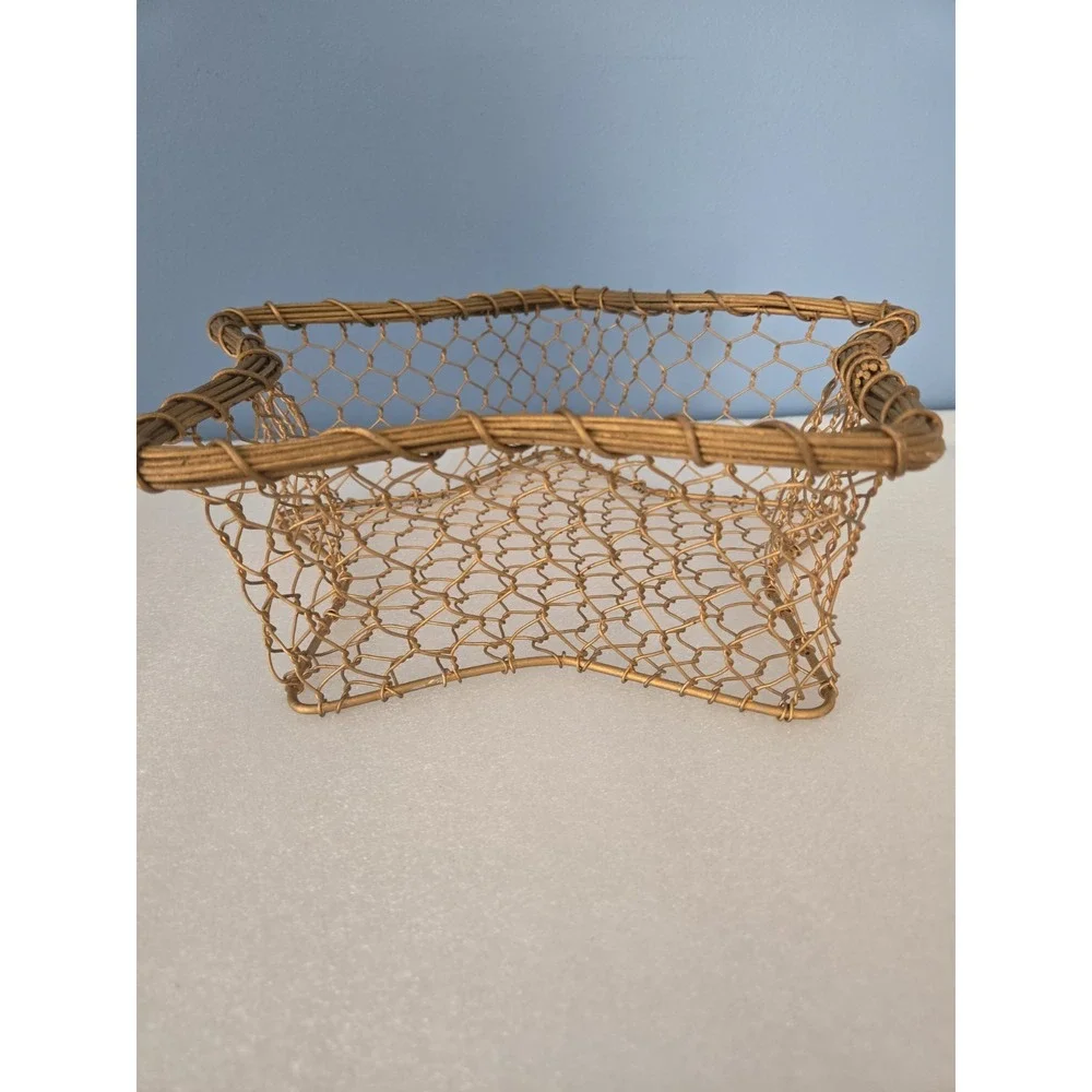 Vintage 90s Celestial Gold Wire Star Basket Whimsigoth Decor Towel Display